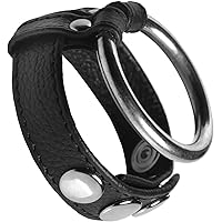 Strict Leather Cock & Ball Ring Studded Leather & Steel Cock Ring for Men or Couples, Harder Longer Erection Enhancer, Adjustable Cock Ring, Stay Hard Male Enhancement - Black