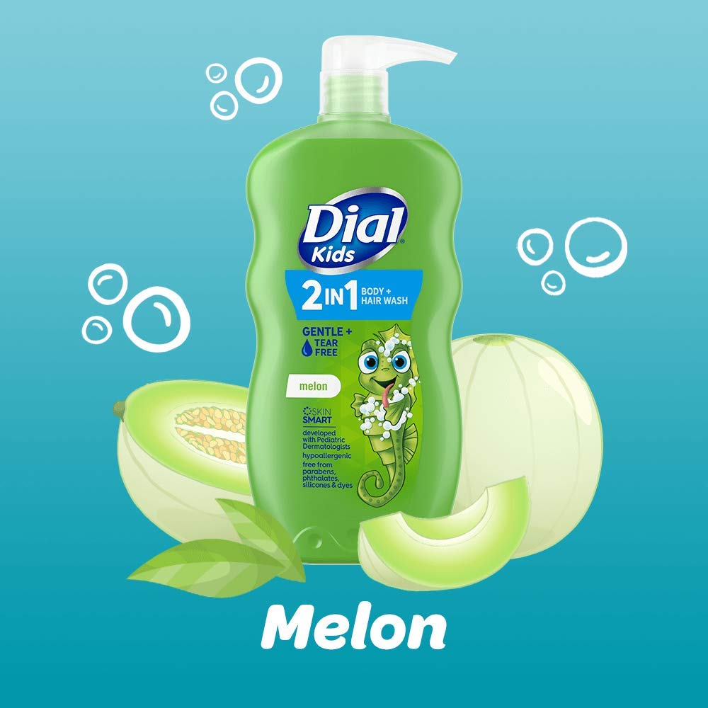 Dial Kids 2-in-1 Body+Hair Wash, Melon, 24 fl oz (Pack of 4)