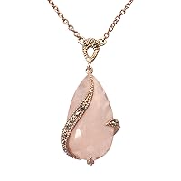 AURA BY TJM 18K ROSE GOLD OVER STERLING SILVER PEAR SHAPE PENDANT SET WITH 10.99 CTW, FANCY CUT ICE ROSE QUARTZ WITH 0.15 CTW ROUND MARCASITE ACCENT, 18