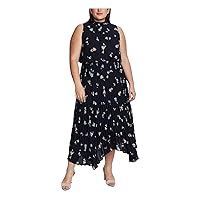 Vince Camuto Womens Romantic Buds Asymmetrical Pleated Dress