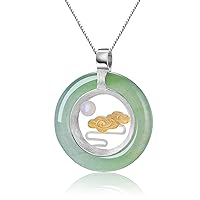 Lotus Fun S925 Sterling Silver Pendant Classic Oriental Element Peace Clouds/Classic Oriental Flower Vase Pendant for Women and Girls, Natural Aventurine, Creative Handmade Unique Jewellery