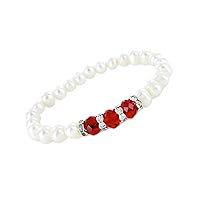 Linpeng womens Elegant Freshwater Cultured Pearls Birthstone Bracelet, Red, 7 5 inch US