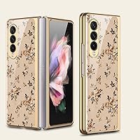 SHIEID Samsung Z Fold 3 Case, Z Fold 3 Case Ultra-Thin Tempered Glass Phone Case Protective Cover for Samsung Galaxy Z Fold 3 5G Fashion Electroplated PC Back Cover, Flowers-5