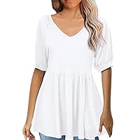 XJYIOEWT Womens Tops Spring Casual Womens Short Sleeve Tunic Tops Summer Casual V Neck Flowy Blouse Shirt Women's Tee S