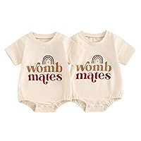 Baby Twins Bodysuit Buy One Get One Romper Summer Short Sleeve Romper Boy Girl Twin Matching Outfits