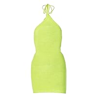 Women's Summer Dresses Ladies Dress Summer Solid Color Soft Fabric Sleeveless Halterneck Knitted Dress(Green,Large)