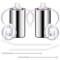 12oz Stainless Steel Sippy Cups (2 Pack), Double Wall Insulated Kids Travel Mug with Handles, Spill Proof Vacuum Tumbler for Toddlers, Reusable
