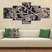 Mayan Wall Art Black and White Pictures Aztecs Bas-Relief Paintings for Living Room Multi Panel Prints on Canvas Home Modern Decor Soldier Tribe Artwork Giclee Framed Ready to Hang Gift(50'W x 24''H)