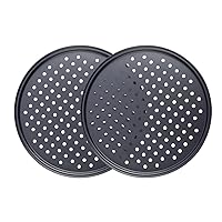 Pizza Baking Pan 2 Pack Round Pizza Board Carbon Steel Pizza Tray with Hole Non-Stick Cake Pizza Crisper Server Plate for Home Kitchen Oven Restaurant Bakeware, 10.2in