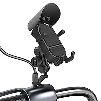 Lock, Motorcycle Phone Mount Holder Waterproof Motorcycle Cell Phone Holder Anti-Theft Rotation Motorbike Rearview Mirror Mount for 3.5-6.5inch Phone