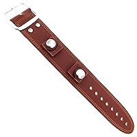 18mm Milano Med. Brown Genuine Leather Double Stitched Mens Adjustable Cuff Band