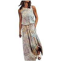 Women's Bohemian Beach Swing Round Neck Glamorous Dress Print Casual Loose-Fitting Summer Sleeveless Knee Length Flowy
