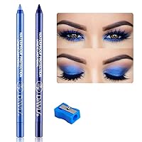 2Pcs Bright Blue Dark Blue Eyeliner Pen Set Bright Blue Dark Blue, Pearl Metallic Glitter Eyeliner Pencil Kit Eye Liners for Women Waterproof Professional Eye Makeup Eyeliner Eye Color E1