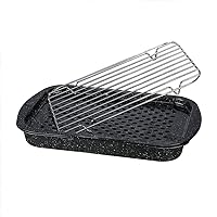 Granite Ware 3 piece multiuse set. Enameled steel bake, broiler pan, and grill with rack. Versatile for oven and direct fire cooking. Resists up to 932°F.