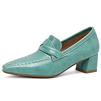 Pointed Toe Chunky Heeled Loafers for Women Slip-On Pumps Dressy Business Casual Dress Shoes