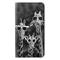 RW2327 Giraffes with Sunglasses PU Leather Flip Case Cover for Motorola One Macro, Moto G8 Play