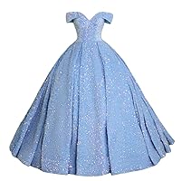 Mordarli Women's Shiny Sequin Quinceanera Dresses Off The Shoulder Ball Gowns Sweet 16 Prom Dress