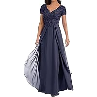 Mother of The Bride Dresses for Wedding Lace Appliques Prom Formal Evening Dress V Neck Chiffon Wedding Guest Dresses