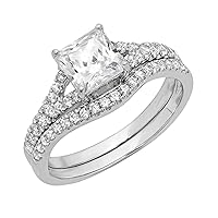 Gold 1ct Princess Moissanite Bridal Rings Sets for Women Simulated Diamond Her Halo Wedding Engagement Ring, 2 Piece Set
