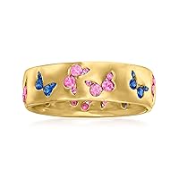 Ross-Simons 1.00 ct. t.w. Pink and Blue Sapphire Butterfly Ring in 18kt Gold Over Sterling