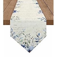 Blue Tulip Cotton and Linen Triangle Table Runners 108 Inches Long, Dresser Scarves Table Decoration for Wedding Party/Graduation Ceremony/Banquet 13x108 Farmhouse Eucalyptus Leaves Vintage Newspaper