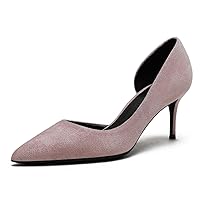 Women Closed-Toe Stiletto Mid Heels Pumps Dress Suede Office Pump Shoes