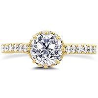 Kobelli Diamond 8-Prong Center Standing Halo Engagement Ring 1 3/5 CTW in 14k Yellow Gold