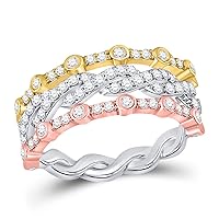 The Diamond Deal 10kt Tri-Tone Gold Womens Round Diamond Convertible Stackable Band Ring 5/8 Cttw
