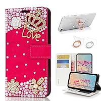 STENES Bling Wallet Phone Case Compatible with Samsung Galaxy S23 FE 5G Case - Stylish - 3D Handmade Crown Flowers Design Leather Cover with Ring Stand Holder [2 Pack] - Red