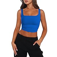 Zeagoo Women's Square Neck Sleeveless Crop Tops 2024 Cute Double Layer Seamless Slim Fit Y2k Tank Tops