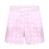 ACSUSS Men's Frilly Satin Boxers Shorts Silk Summer Sleep Bottom Underwear for Valentines Day Pink White Polka Dots X-Large