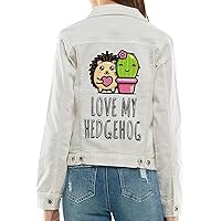 Love My Hedgehog Ladies' Casual Denim Jacket - Hedgehog Lover Gifts for Girls - Gift for Girls