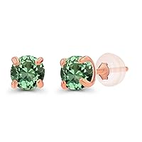 Solid 925 Sterling Silver Gold Plated 3mm Round Genuine Gemstone Birthstone Stud Earrings For Women