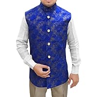 Mens Royal Blue Modi Jacket Nehru Vest Floral Print NV96
