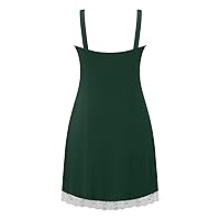 Women's Trendy Casual Lace Edge V-Neck Solid Color Tank Top Straight Dress