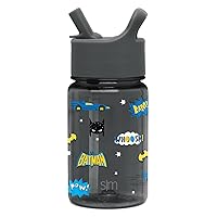 Simple Modern Kids DC Comics Batman Water Bottle Plastic BPA-Free Tritan Cup with Leak Proof Straw Lid | Reusable and Durable for Toddlers, Girls | Summit Collection | 12oz, Batman POW!