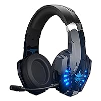 G9000Pro Gaming Headset for PC PS4 PS5 Nintendo Switch Xbox One,Bluetooth Wireless Over Ear Headphones for Phone, with Detachable Microphone 3.5mm Wired Gaming Headset (Black Blue)