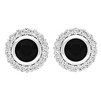 1.35 Carat (ctw) 925 Sterling Silver Round Black & White Diamond Ladies Halo Style Stud Earrings