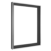 MCS Deep Floating Canvas Frame, Art Frames for Canvas Paintings with Adhesive Fasteners and Hanging Hardware, 18 x 24 Inch Black and Silver Finish