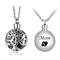 misyou Life Tree Stainless Steel Ash Memorial Necklace Urn Pendant Keepsake Cremation Jewelry DAD and MOM (Mom)