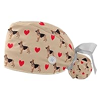 2PCS Working Hats for Men Dog German Shepherd Love Pattern Adjustable Women Work Caps Bouffant Hats with Sweatband, Multi, One Size
