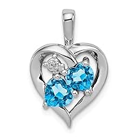 925 Sterling Silver Polished Prong set Open back Fancy cut out back Blue Topaz Diamond Pendant Necklace Measures 21x14mm Wide Jewelry for Women