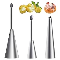 EBLLPA 3Pcs Cream Icing Piping Nozzle Tip, Metal Piping Tip, Pastry Puff Cream Injector, Stainless Steel Long Puff Nozzle Tip Decorating Tool - Great for Filling Donuts, Cupcakes and Pastries