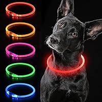 LED Dog Collar USB Rechargeable Light Up Dog Collar Adjustable TPU Pet Collars for Large Medium and Small Dogs (Red)