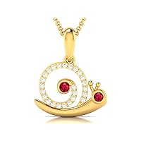 Snail Shape Lab Made Red Ruby 925 Sterling Silver Pendant Necklace with Cubic Zirconia Link Chain 18