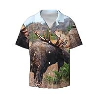 Moose Men's Summer Short-Sleeved Shirts, Casual Shirts, Loose Fit with Pockets