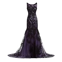 Black Lace Applique Mermaid Mother of The Bride Prom Dresses Long