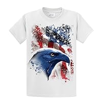 American Icon Patriotic USA Eagle in Front of American Flag T-Shirt USA Red White Blue Patriot Majestic-White-5Xl