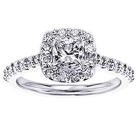 1.12 CT TW GIA Certified Halo Princess Cut Diamond Engagement Ring in 14k White Gold