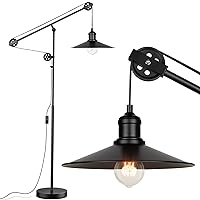 Adjustable Industrial Floor Lamps for Living Room - Rustic Reading Lamp with Pulley System, Modern Farmhouse Indoor Pole Task Lamp, Vintage Tall Standing Lamp for Bedroom Office, Blackened Bronze